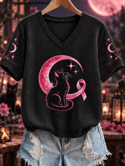 Women's Breast Cancer Pink V-Neck Comfortable Knit Sweater