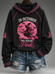 Women's In October We Wear Pink Witch Print Hooded Sweatshirt