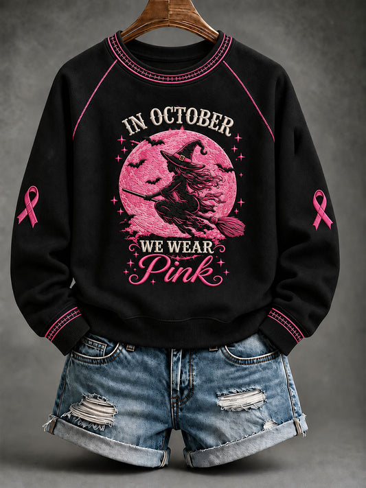 Women's In October We Wear Pink Witch Print Sweatshirt