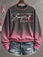 Women's Breast Cancer Awareness Pink Floral Art Printed Sweatshirt