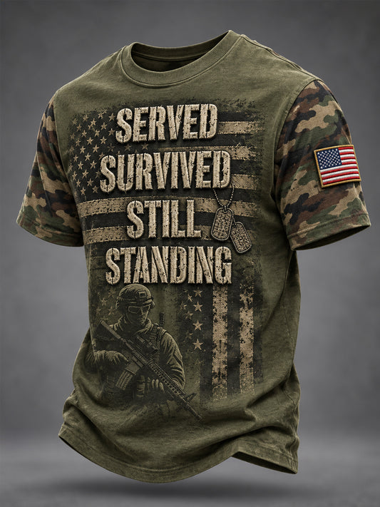 Men's Veterans Day US Flag Camouflage Print Casual Tee
