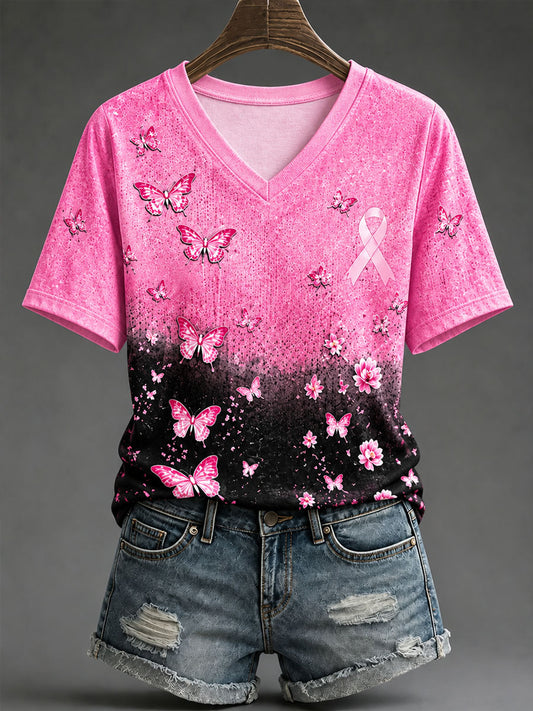Women's Breast Cancer Awareness Print Casual T-Shirt