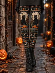 Women's Halloween Black Cat Print Leggings