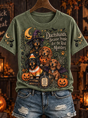 Women's Halloween Costume Dog Pattern Design Casual Short-sleeved T-shirt