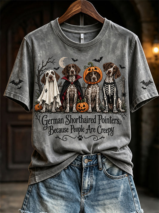 Women's German Shorthaired Pointers Because People Are Creepy Halloween Dogs Print short-sleeved T-shirt