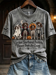 Women's German Shorthaired Pointers Because People Are Creepy Halloween Dogs Print short-sleeved T-shirt
