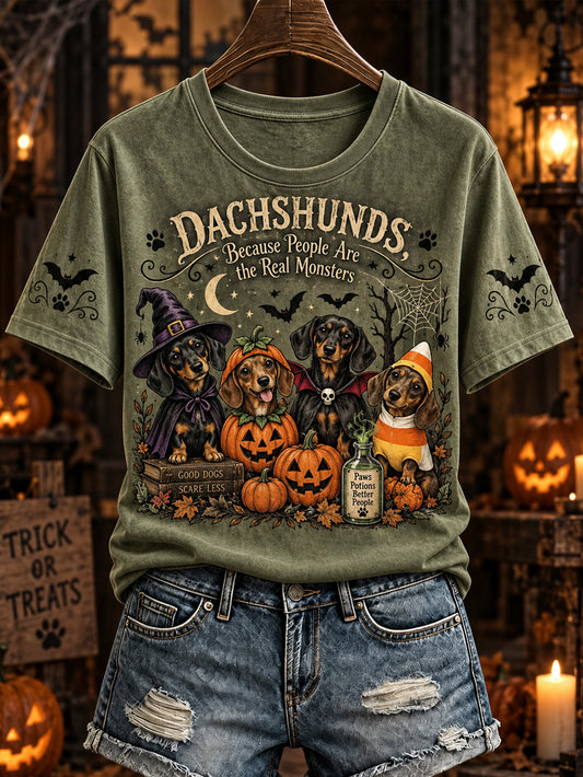 Women's Halloween Costume Dog Pattern Design Casual Short-sleeved T-shirt