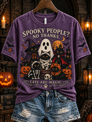 Women's Halloween Costume Cat Pattern Design Casual short-sleeved T-shirt