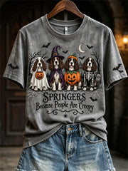 Women's Springers Because People Are Creepy Halloween Dogs Print short-sleeved T-shirt