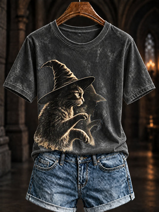 Women's Witch And Black Cat Halloween T-shirt