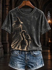 Women's Witch And Black Cat Halloween T-shirt