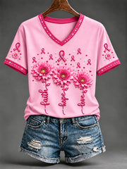 Women's Breast Cancer Awareness Pink Ribbon Support  Short Sleeve T-shirt