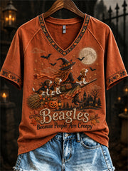 Women's Beagles Because People Are Creepy Fall Witch & Dogs Print short-sleeved T-shirt