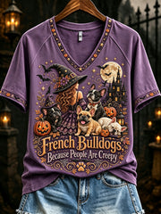 Women's French Bulldogs Because People Are Creepy Halloween Dogs Print short-sleeved T-shirt