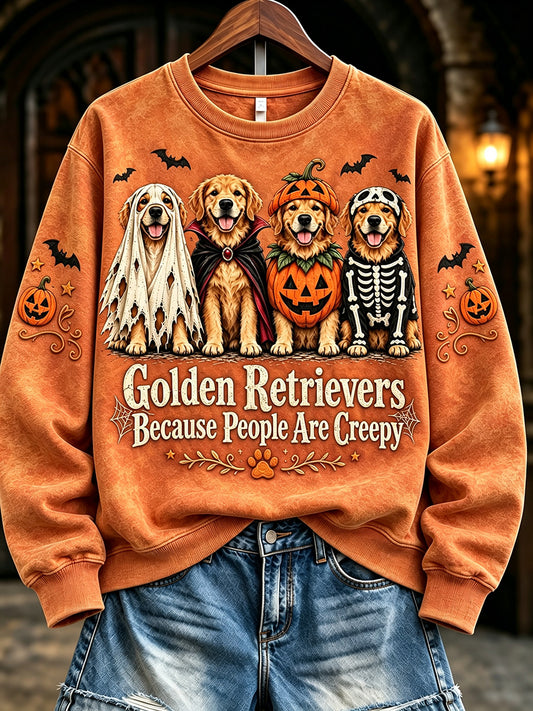 Women's Golden Retrievers Because People Are Creepy Halloween Dogs Print Sweatshirt
