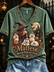 Women's Malteses Because People Are Creepy Halloween Dogs Print short-sleeved T-shirt