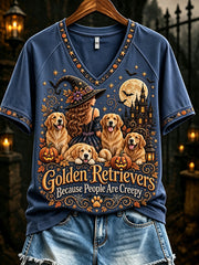 Women's Golden Retrievers Because People Are Creepy Halloween Dogs Print short-sleeved T-shirt