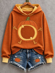 Women's Halloween Funny Pumpkin Face Art Print Hoodie