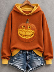Women's Halloween Funny Pumpkin Face Art Print Hoodie