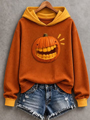 Women's Halloween Funny Pumpkin Face Art Print Hoodie