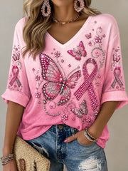 Women's Breast Cancer Pink Print Casual T-shirt