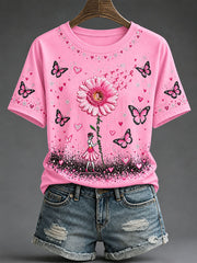 Women's Breast Cancer Awareness Printed Casual T-Shirt