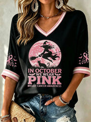 Women's In October We Wear Pink Print Waffle T-shirt