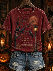 Women's Halloween-themed pattern print casual short-sleeve T-shirt