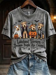 Women's Lakeland Terriers Because People Are Creepy Halloween Dogs Print short-sleeved T-shirt