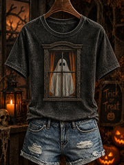 Women's Halloween-themed pattern print casual short-sleeve T-shirt