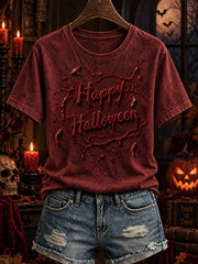 Women's Halloween-themed pattern print casual short-sleeve T-shirt