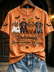 Women's Dachshunds Because People Are Creepy Halloween Print Short-sleeved T-shirt