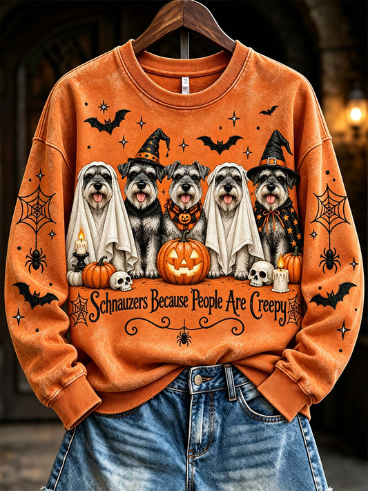 Women's Schnauzers Because People Are Creepy Halloween Print Sweatshirt