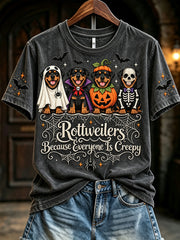Women's Rottweilers Because People Are Creepy Halloween Print Short-sleeved T-shirt