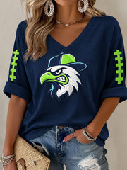 Women's Football Gameday Gift For Football Fans Casual Half-Sleeve V-Neck T-Shirt