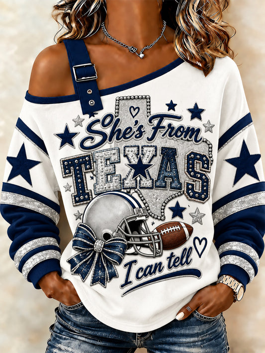 Women's Football Gameday Gift For Football Fans Casual Off-Shoulder Sweatshirt