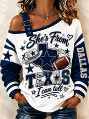 Women's Football Gameday Gift For Football Fans Casual Off-Shoulder Sweatshirt