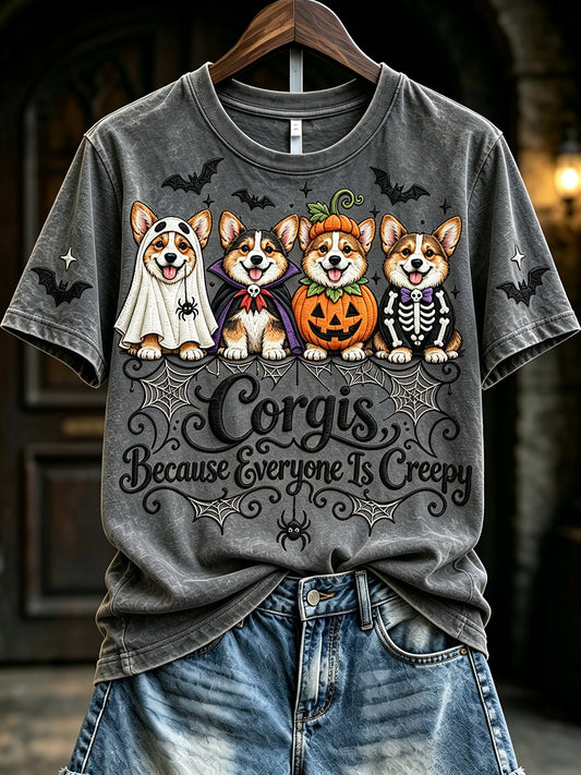 Women's Corgis Because People Are Creepy Halloween Print Short-sleeved T-shirt