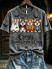 Women's Corgis Because People Are Creepy Halloween Print Short-sleeved T-shirt