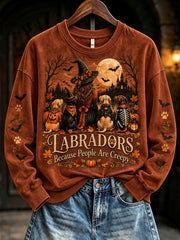 Women's Halloween-Themed Witch And Dog Pattern Casual Sweatshirt