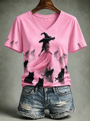 Women's Pink Witch Print  Short-sleeved T-shirt