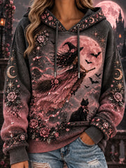 Women's Pink Witch Print Regular Sweatshirt