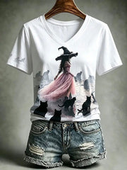 Women's Pink Witch Print  Short-sleeved T-shirt