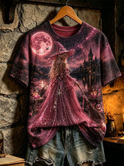 Women's Pink Witch Print Short-sleeved T-shirt
