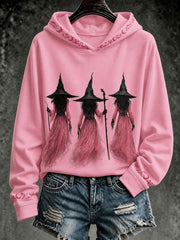 Women's Pink Witch Print Regular Sweatshirt