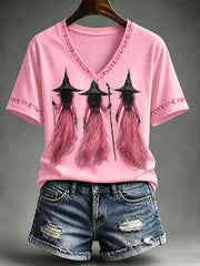 Women's Pink Witch Print Short-sleeved T-shirt
