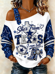 Women's Football Gameday Gift For Football Fans Casual Off-Shoulder Sweatshirt