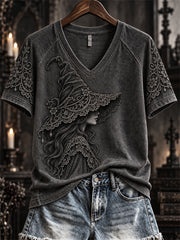 Women's Halloween Gothic Witch Lace Art Print short-sleeved T-shirt