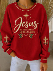 Women's Christmas Jesus Ribbed Round-Neck Sweatshirt