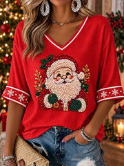 Women's Santa Claus Print Casual T-Shirt